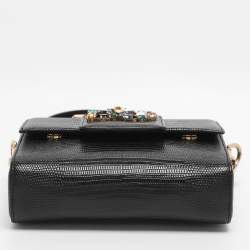 Pre Owned Dolce & Gabbana Black Lizard Embossed Leather DG Millennials Shoulder Bag