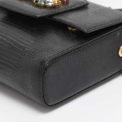 Pre Owned Dolce & Gabbana Black Lizard Embossed Leather DG Millennials Shoulder Bag