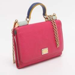 Pre Owned Dolce & Gabbana Pink Leather Miss Sicily Von Wallet on Chain