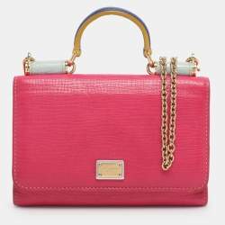 Pre Owned Dolce & Gabbana Pink Leather Miss Sicily Von Wallet on Chain