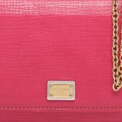Pre Owned Dolce & Gabbana Pink Leather Miss Sicily Von Wallet on Chain