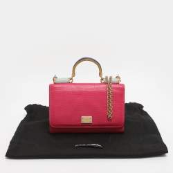 Pre Owned Dolce & Gabbana Pink Leather Miss Sicily Von Wallet on Chain
