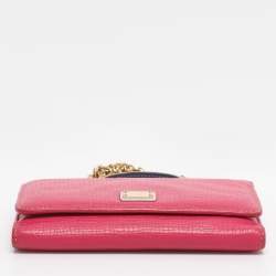 Pre Owned Dolce & Gabbana Pink Leather Miss Sicily Von Wallet on Chain