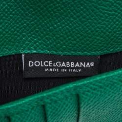 Pre Owned Dolce & Gabbana Green Leaf Print Leather Miss Sicily Von Wallet On Chain