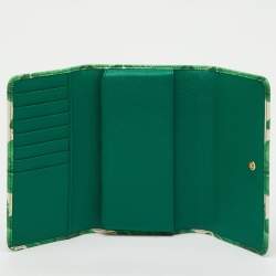 Pre Owned Dolce & Gabbana Green Leaf Print Leather Miss Sicily Von Wallet On Chain