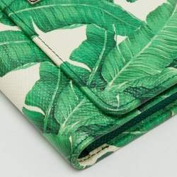 Pre Owned Dolce & Gabbana Green Leaf Print Leather Miss Sicily Von Wallet On Chain