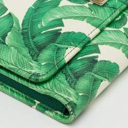Pre Owned Dolce & Gabbana Green Leaf Print Leather Miss Sicily Von Wallet On Chain