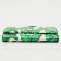 Pre Owned Dolce & Gabbana Green Leaf Print Leather Miss Sicily Von Wallet On Chain
