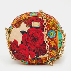 Pre Owned Dolce & Gabbana Multicolor Floral Print Fabric Miss Glam Round Shoulder Bag