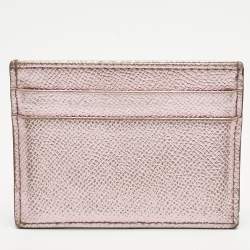 Pre Owned Dolce & Gabbana Metallic Pink Leather DG Crystals Card Holder