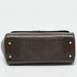 Pre Owned Dolce & Gabbana Dark Grey Lizard Embossed Leather Medium Crystal DG Miss Sicily Top Handle Bag