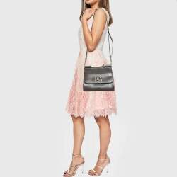 Pre Owned Dolce & Gabbana Dark Grey Lizard Embossed Leather Medium Crystal DG Miss Sicily Top Handle Bag