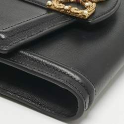 Pre Owned Dolce & Gabbana Black Leather DG Amore Clutch Bag