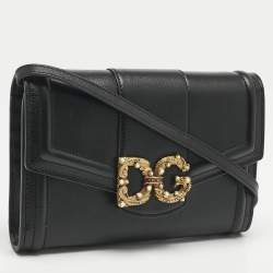Pre Owned Dolce & Gabbana Black Leather DG Amore Clutch Bag