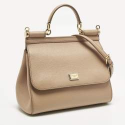مملوكة مسبقًا Dolce & Gabbana Beige Leather Medium Miss Sicily Top Handle Bag