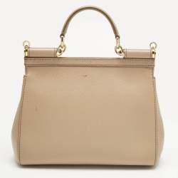 مملوكة مسبقًا Dolce & Gabbana Beige Leather Medium Miss Sicily Top Handle Bag