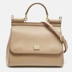 مملوكة مسبقًا Dolce & Gabbana Beige Leather Medium Miss Sicily Top Handle Bag