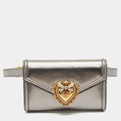 Pre Owned Dolce & Gabbana Metallic Grey Leather Devotion Belt Bag