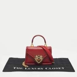 Pre Owned Dolce & Gabbana Red Leather Small Devotion Top Handle Bag