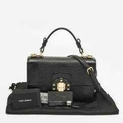 Pre Owned Dolce & Gabbana Black Lizard Embossed Leather Small Lucia Top Handle Bag