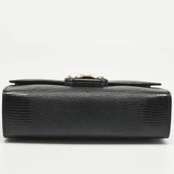 Pre Owned Dolce & Gabbana Black Lizard Embossed Leather Small Lucia Top Handle Bag