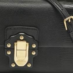 Pre Owned Dolce & Gabbana Black Lizard Embossed Leather Small Lucia Top Handle Bag