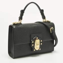 Pre Owned Dolce & Gabbana Black Lizard Embossed Leather Small Lucia Top Handle Bag