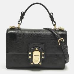 Pre Owned Dolce & Gabbana Black Lizard Embossed Leather Small Lucia Top Handle Bag