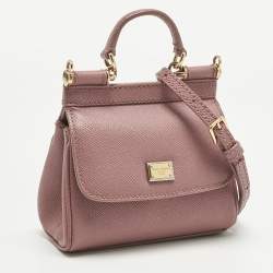 Pre Owned Dolce & Gabbana Old Rose Leather Micro Miss Sicily Top Handle Bag