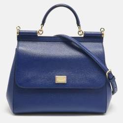 Pre Owned Dolce & Gabbana Blue Leather Regular Miss Sicily Top Handle Bag