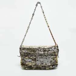Pre Owned Dolce & Gabbana Gold/Silver Sequin and Leather Miss Charles Shoulder Bag