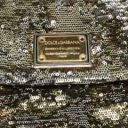 Pre Owned Dolce & Gabbana Gold/Silver Sequin and Leather Miss Charles Shoulder Bag