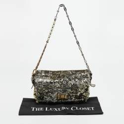 Pre Owned Dolce & Gabbana Gold/Silver Sequin and Leather Miss Charles Shoulder Bag