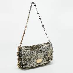 Pre Owned Dolce & Gabbana Gold/Silver Sequin and Leather Miss Charles Shoulder Bag