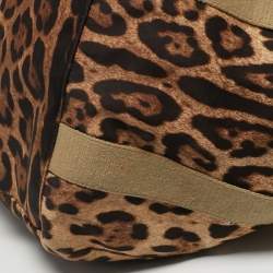Pre Owned Dolce & Gabbana Brown/Black Leopard Print Fabric and Leather Front Pouch Tote