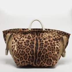 Pre Owned Dolce & Gabbana Brown/Black Leopard Print Fabric and Leather Front Pouch Tote