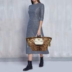 Pre Owned Dolce & Gabbana Brown/Black Leopard Print Fabric and Leather Front Pouch Tote