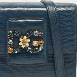 Pre Owned Dolce & Gabbana Blue Lizard Embossed Leather Small DG Millennials Shoulder Bag