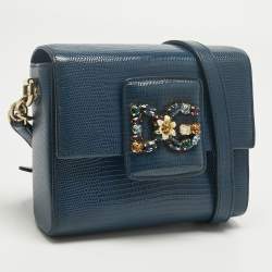 Pre Owned Dolce & Gabbana Blue Lizard Embossed Leather Small DG Millennials Shoulder Bag