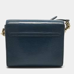Pre Owned Dolce & Gabbana Blue Lizard Embossed Leather Small DG Millennials Shoulder Bag