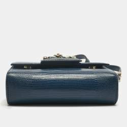 Pre Owned Dolce & Gabbana Blue Lizard Embossed Leather Small DG Millennials Shoulder Bag