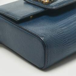 Pre Owned Dolce & Gabbana Blue Lizard Embossed Leather Small DG Millennials Shoulder Bag