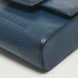 Pre Owned Dolce & Gabbana Blue Lizard Embossed Leather Small DG Millennials Shoulder Bag
