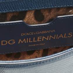 Pre Owned Dolce & Gabbana Blue Lizard Embossed Leather Small DG Millennials Shoulder Bag