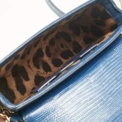 Pre Owned Dolce & Gabbana Blue Lizard Embossed Leather Small DG Millennials Shoulder Bag
