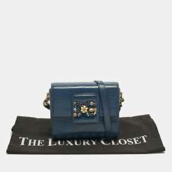Pre Owned Dolce & Gabbana Blue Lizard Embossed Leather Small DG Millennials Shoulder Bag