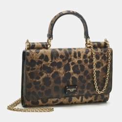 Pre Owned Dolce & Gabbana Beige/Black Leopard Print Coated Canvas Miss Sicily Von Wallet on Chain