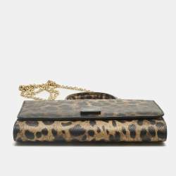 Pre Owned Dolce & Gabbana Beige/Black Leopard Print Coated Canvas Miss Sicily Von Wallet on Chain