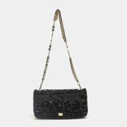 Pre Owned Dolce & Gabbana Black Sequins Miss Charles Shoulder Bag