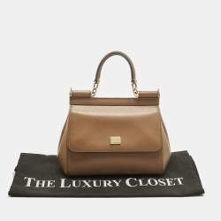 Pre Owned Dolce & Gabbana Brown Leather Small Miss Sicily Top Handle Bag